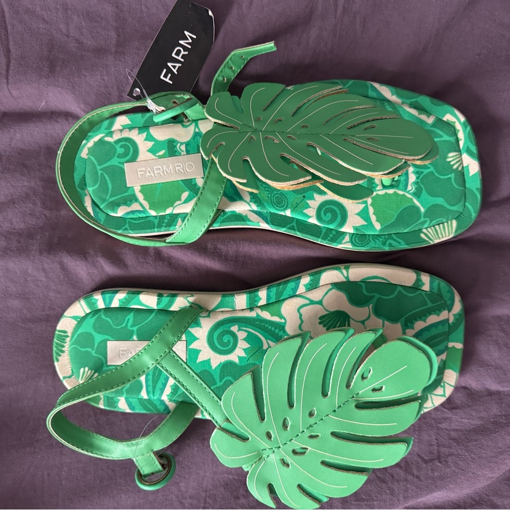 Farm Rio Green Leaf Sandals
